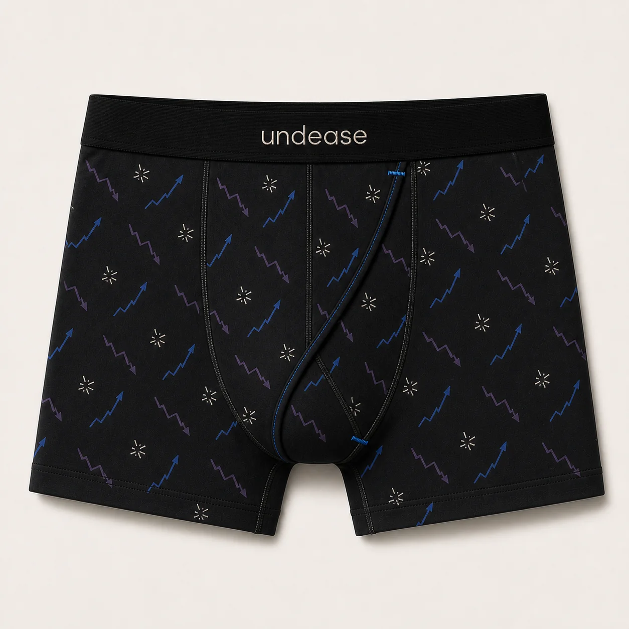 Midnight We’re So Back Trunk with rising and falling graph print and the fixed Undease Flap